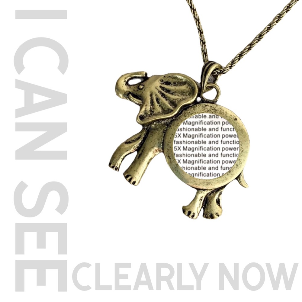 Elephant Magnifying Glass Pendant Necklace